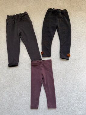 Zara Kids Leggings Set of 3 in Plum and Charcoal Tones